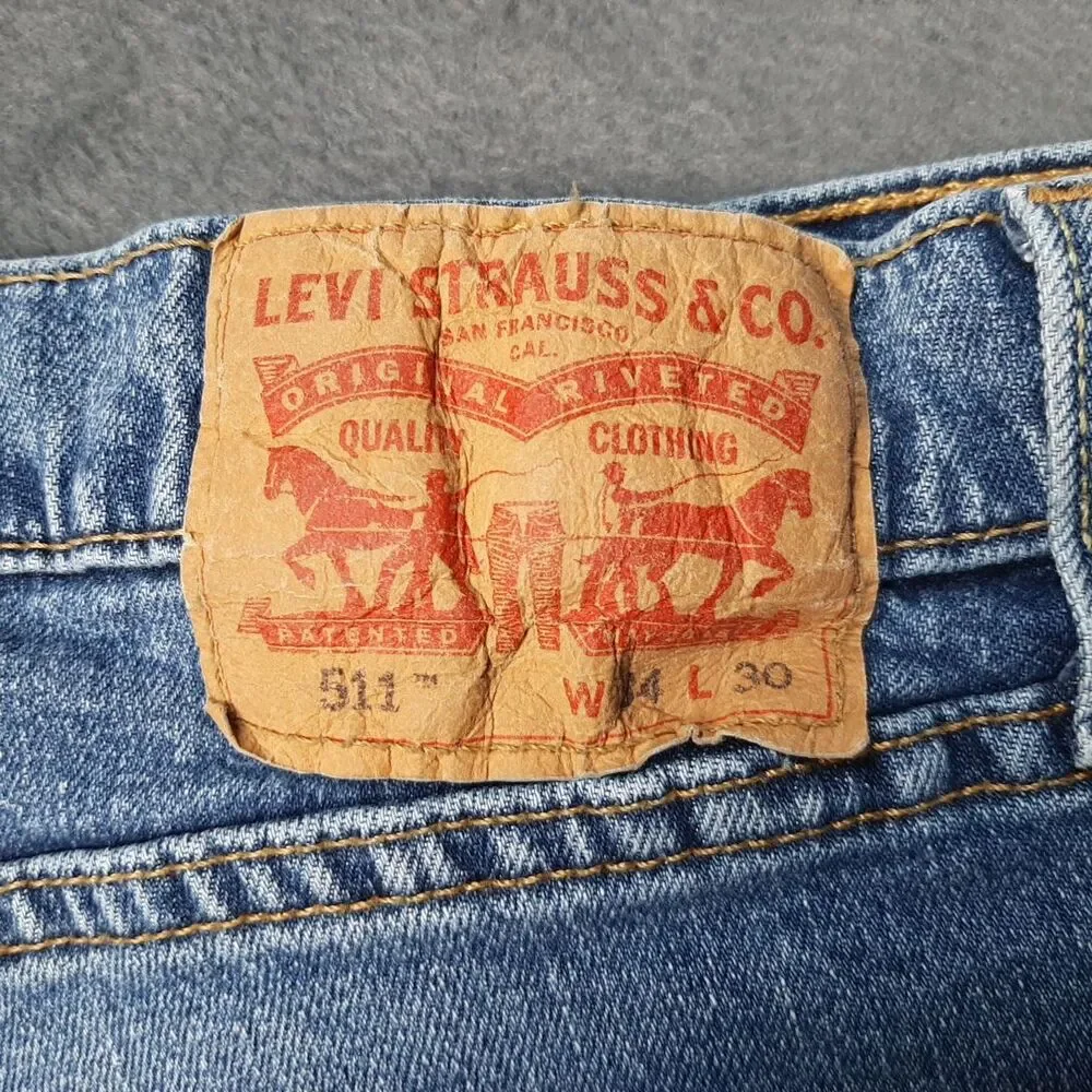 Levis Jeans Mens 34x30 Blue 511 Denim Medium Wash Straight Leg Red Tag Casual